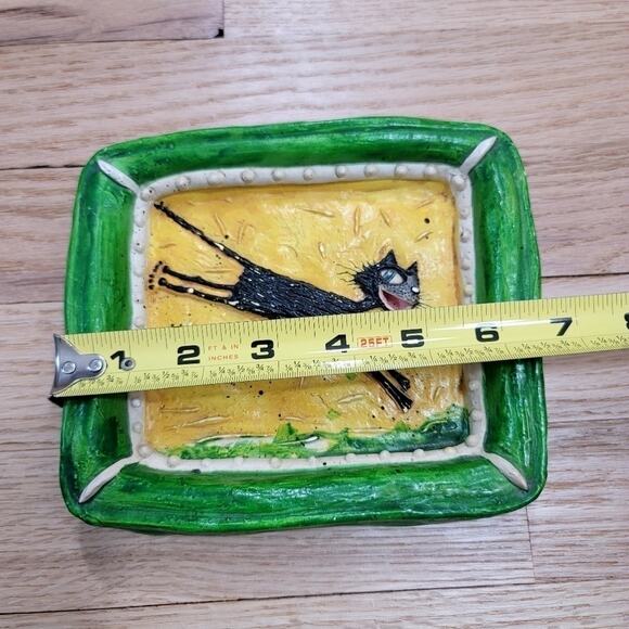 Vintage Signed Jumping Smiling Black Cat Wall Art Leaping Cat Kitten 1999 - Picture 11 of 16